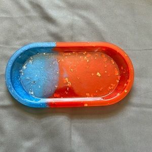 handmade resin tray.   red and blue with gold and silver foil